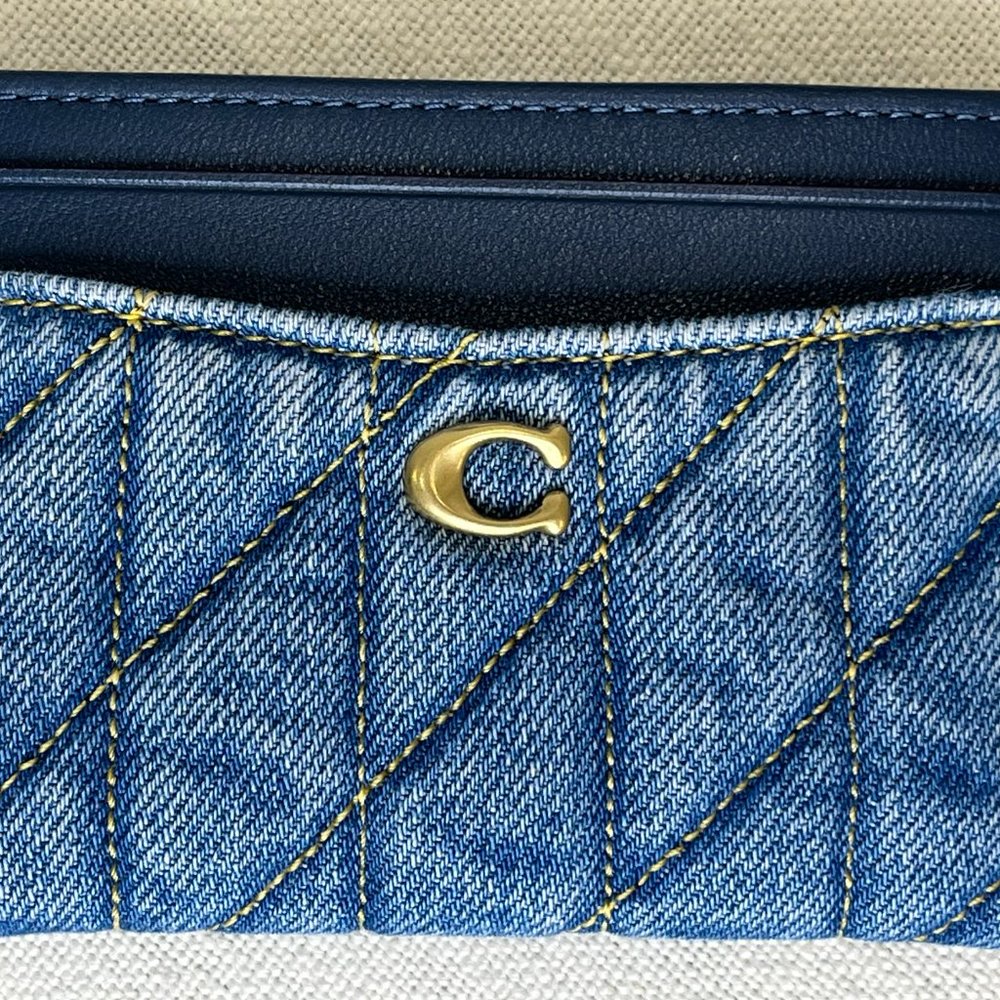 Coach Indigo Denim Essential Card Case Holder Wallet Quilted NEW